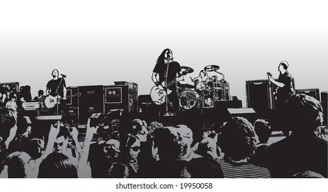 rock concert with crowd vector can be resized and recolored easily.