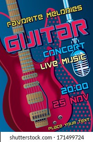 Rock concert design template with guitar, microphone