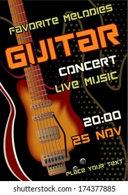 Rock concert design template with guitar, microphone