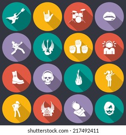 Rock concert music event flat icons isolated vector illustration