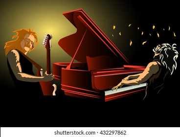 Rock concert. Musical duo - guitarist and pianist