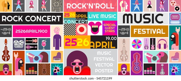 Rock Concert Poster Template. Music Festival Vector Collage. 