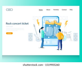 Rock Concert Ticket Vector Website Template, Web Page And Landing Page Design For Website And Mobile Site Development. Tickets Online Concept.