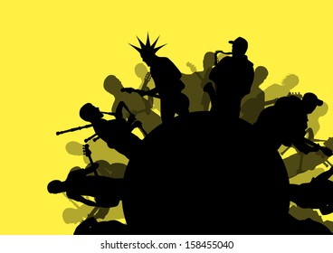 Rock concert various musicians abstract landscape background illustration vector