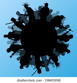 Rock concert various musicians abstract landscape background illustration vector