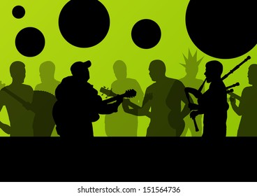 Rock concert various musicians landscape background illustration vector