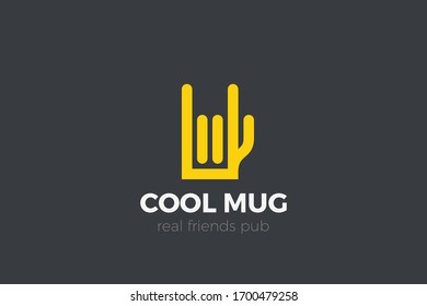 Rock Cool Hand Gesture As Beer Mug Glass Logo Design Vector Template Icon. Silhouette Vector Illustration Outline Linear Style