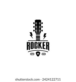 Rock Country Guitar Music Vintage Retro logo design