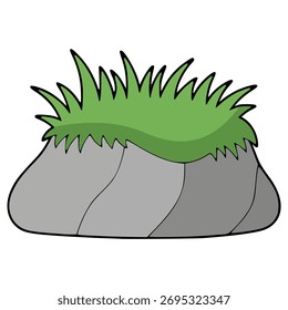 Roca cubierta con diseño de Plantilla de Ilustración vectorial de color plano de hierba verde