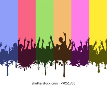 rock crowds on rainbow background