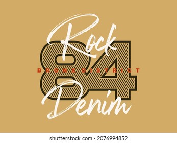 Rock denim 84 stylish t-shirt and apparel abstract design. Vector print, typography, poster. Global swatches