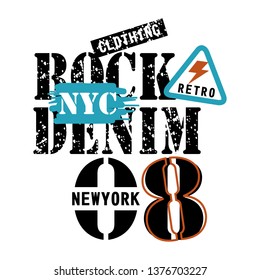 Diseño tipográfico ROCK DENIM/NYC,ilustración vectorial