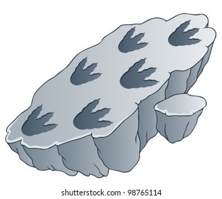 Rock with dinosaur footprints - vector illustration.