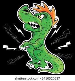 Rock Dinosaur Guitar Cartoon Illustration. Dinosaur and guitar vector print.Funny kids t-shirt design.Dinosaur character design.