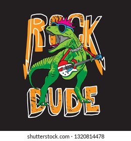 Rock dinosaur illustration vector. T shirt graphic design for kids