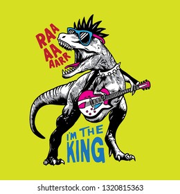 Rock dinosaur illustration vector. T shirt graphic design for kids