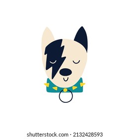 Rock dog. Vector cartoon character in rock accessories. Isolate illustration on white background for kids in funny doodle style