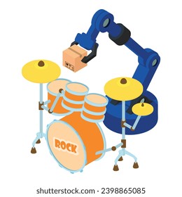 Rock drum icon isometric vector. Percussion instrument and warehouse manipulator. Сargo transportation and warehouse logistic