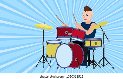 Rock drummer concept banner. Flat illustration of rock drummer vector concept banner for web design