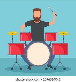 Rock drummer icon. Flat illustration of rock drummer vector icon for web design