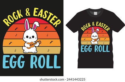 Rock and easter egg roll, Easter Day typographic vector t-shirts design. Easter day funny quote and design ready for holiday poster, print, banner, pod, background, apparel.