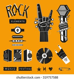 Rock elements icon set. Essential vector for design posters, banners and tags.