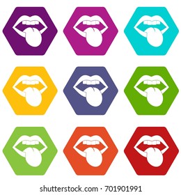 Rock emblem icon set many color hexahedron isolated on white vector illustration