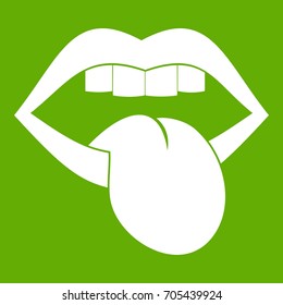 Rock emblem icon white isolated on green background. Vector illustration