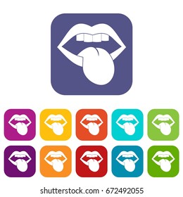 Rock emblem icons set vector illustration in flat style In colors red, blue, green and other