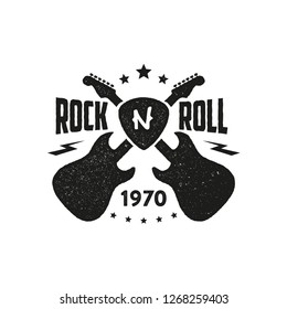 Rock emblem. Retro label, badge. T-shirt print design