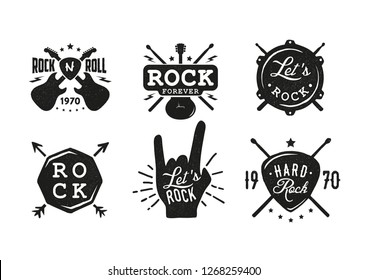 emblemas de roca. Etiquetas de rock duro, insignias. Diseño de impresión en pantalones T