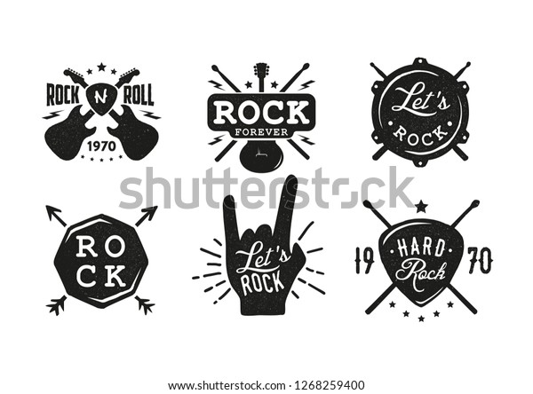 Rock Emblems Hard Rock Labels Badges Stock Vector (Royalty Free) 1268259400