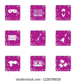 Rock euphony icons set. Grunge set of 9 rock euphony vector icons for web isolated on white background