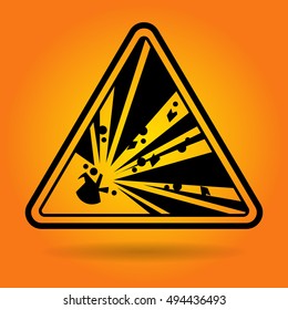 Rock Fall Safety Sign Icon Flat Vector Illustration