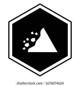 Rock Falling Area Road Sign Vector Glyph Icon Design, Mountain collapse on white background, natural downward stone and debris concept,