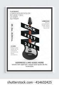 Rock Fest 2016 Template, Musical Party Banner, Dance Party Flyer or Club Invitation with illustration of stylish Guitar.