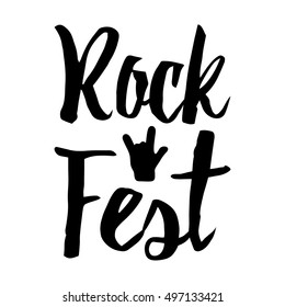 Rock fest badge Label with rock hand. For heavy metal signage, prints and stamps. Rock music festival