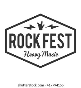 Rock fest badge/Label. For signage, prints and stamps. Punk hardcore metal festival hipster logo with hand. Heavy music