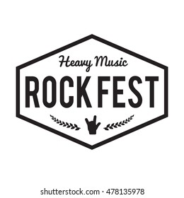 Rock fest badge/Label. For signage, prints and stamps. Rock festival hipster logo with wreath and rock hand