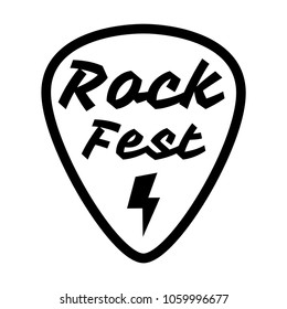 Rock fest badge/Label vector. Heavy music festival hipster logo with guitar pick. For band signage, prints and stamps. 