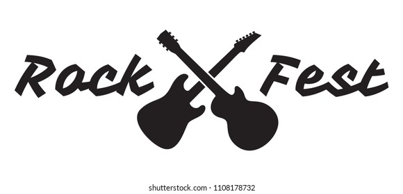 Rock fest badge/Label vector. Heavy music festival hipster logo with guitars. For band signage, prints and stamps. 