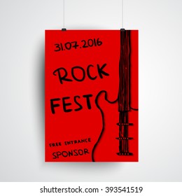 Rock fest. Hand drawn illustration. Design with guitar and place for text. Poster for your concert, festival, promotion, advertisement