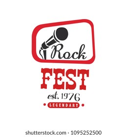 Rock fest. legendary logo since 1976, black and red festival poster vector Illustration on a white background