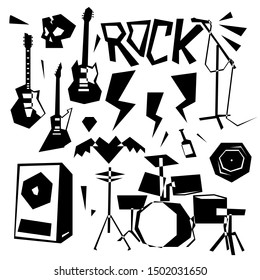 Rock fest music art set illustrations