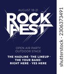 rock fest music poster text design. large font on a dark background. Abstract design. Vector flat illustration