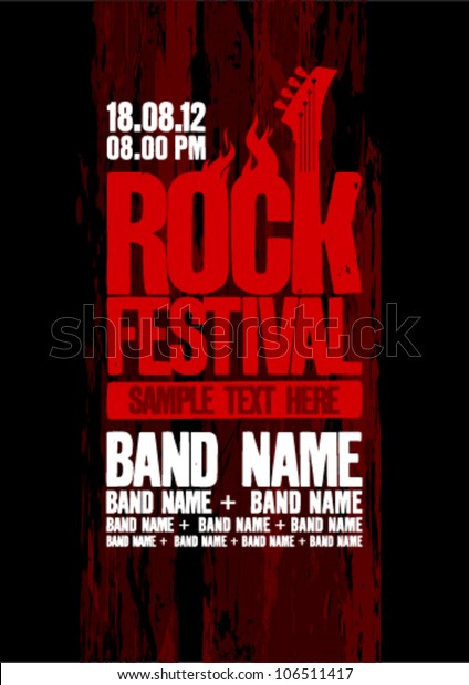 Rock festival design template with bass guitar and\
place for text.