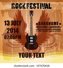 Rock festival design template with electric guitar and place for your text