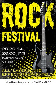 Rock festival design template with guitar