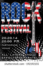 Rock festival design template with guitar