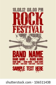 Rock festival design template with scull and place for text.